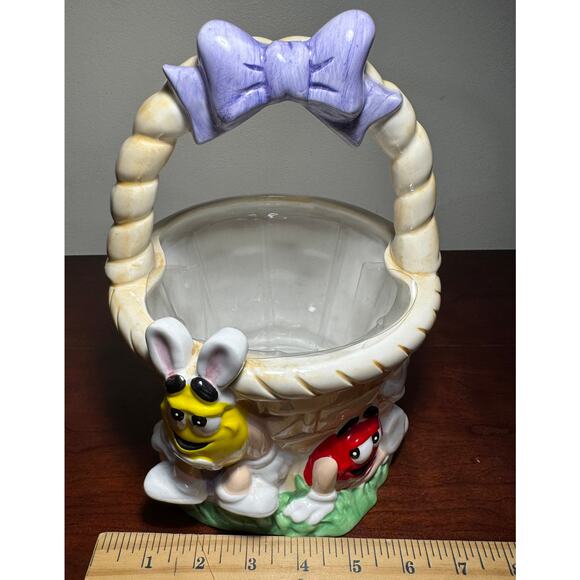 Red & Yellow M&M’s Mars Candy Ceramic Easter Basket Mars FTD Planter 9” Tall - Picture 7 of 8